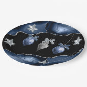 クリスマスブルー/シルバーオーナメントオンアガテアート ペーパープレート (アングル)