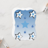 クリスマスブルー&ホワイトスターフラットグリーティングカード カード (正面/裏面インサイチュ)