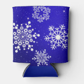 クリスマスブルー&ホワイトスノーフレークオーナメント 缶クーラー (正面)