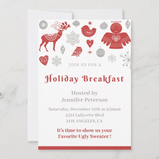 クリスマスブレックファーストクラシック招待状ノルディックグレー 招待状 (正面)