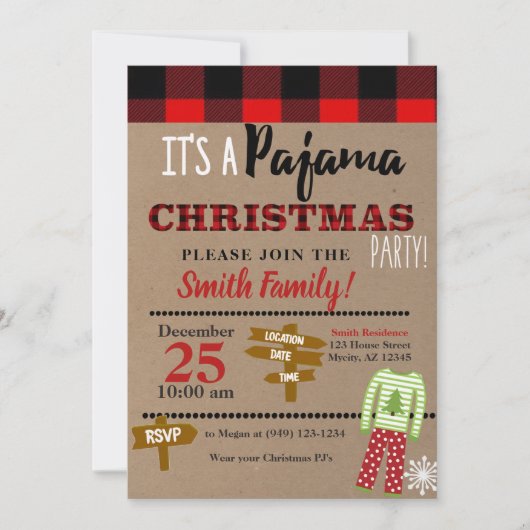 クリスマスブレックファーストパジャマパーティーホリデー 招待状 (正面)