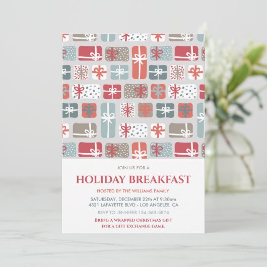クリスマスブレックファースト招待状かわいいギフトパターン 招待状 (スタンド正面)