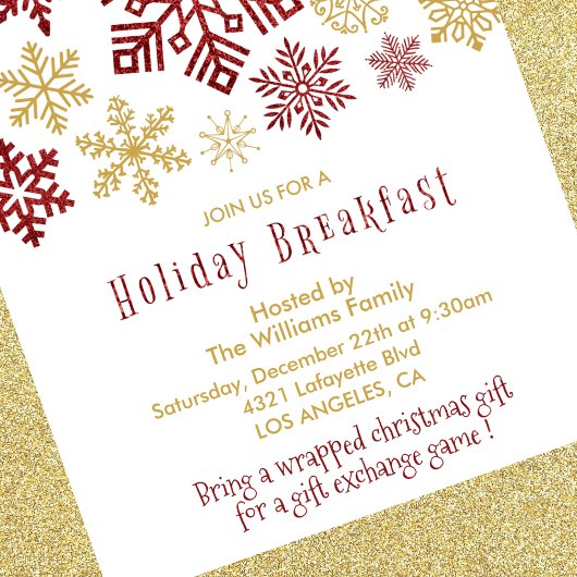 クリスマスブレックファースト招待状エレガントスノーフレーク 招待状