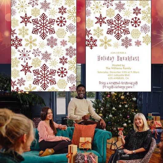 クリスマスブレックファースト招待状エレガントスノーフレーク 招待状