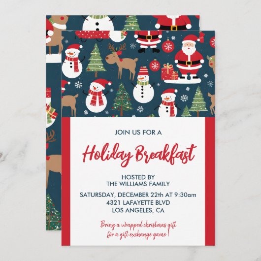 クリスマスブレックファースト招待状サンタ雪だるまツリー 招待状 (正面/裏面)