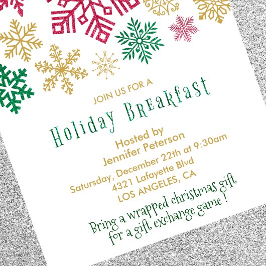 クリスマスブレックファースト招待状シックスノーフレーク 招待状