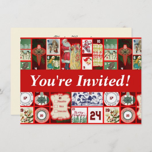 クリスマスブロックイラストスクエア 招待状 (正面/裏面)