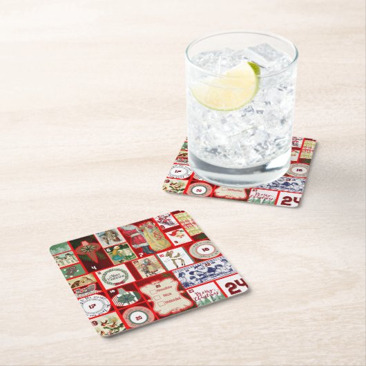 クリスマスブロックイラストレーションマス スクエアペーパーコースター (インサイチュ)