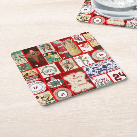 クリスマスブロックイラストレーションマス スクエアペーパーコースター (アングル)