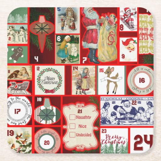 クリスマスブロックイラストレーションマス スクエアペーパーコースター (正面)