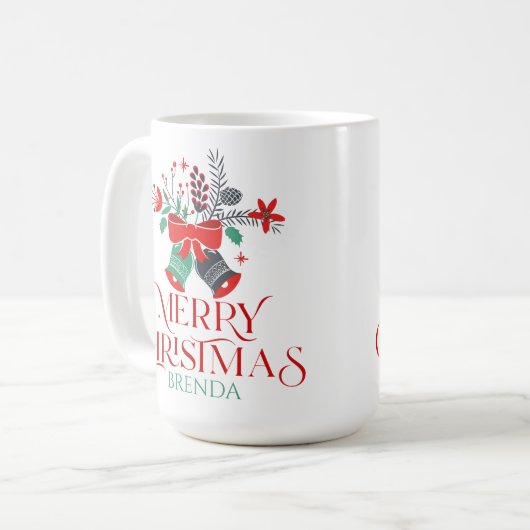 クリスマスブーケタイポグラフィとモノグラム コーヒーマグカップ (正面左)