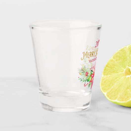 クリスマスブーケメリークリスマスタイポグラフィ ショットグラス (左)