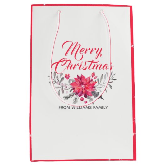 クリスマスブーケ&モダンタイポグラフィ ミディアムペーパーバッグ (正面)