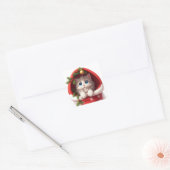 🎅 クリスマスブーツから顔を出すかわいいネコ 🐾 スクエアシール (封筒)