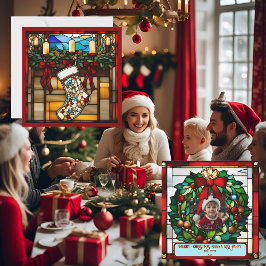 クリスマスブーツのステンドグラス風グリーティングカード