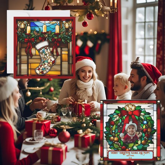 クリスマスブーツのステンドグラス風グリーティングカード