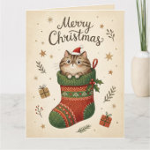 クリスマスブーツの中の猫 カード (正面)