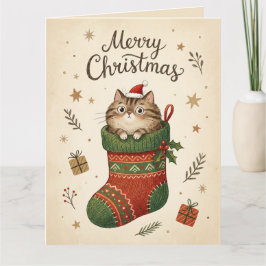 クリスマスブーツの中の猫 カード