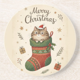 クリスマスブーツの中の猫 コースター