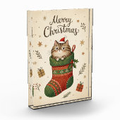 クリスマスブーツの中の猫 フォトブロック (左)