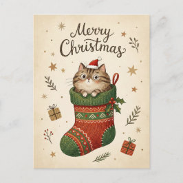クリスマスブーツの中の猫 ポストカード