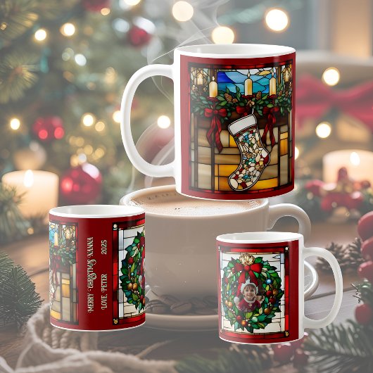 クリスマスブーツの模造ステンドグラス コーヒーマグカップ