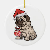 クリスマスプグかわいい帽子の漫画 セラミックオーナメント (裏面)