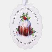 クリスマスプディングのホリーベリーの水彩写真 オーナメントカード (左)