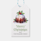 クリスマスプディングのホリーベリーの水色 ギフトタグ (正面)