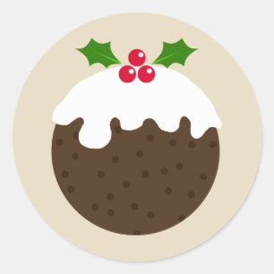 クリスマスプディングイラストレーションのステッカー ラウンドシール