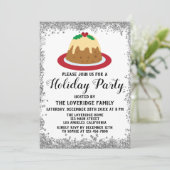 クリスマスプディングホリデーパーティレッドシルバーグリッター 招待状 (スタンド正面)