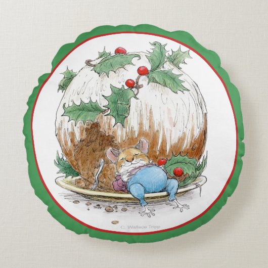 クリスマスプディングマウスの円形の枕 ラウンドクッション (正面)