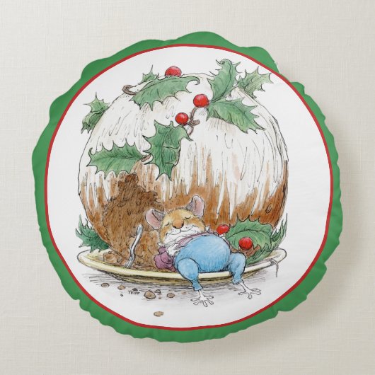 クリスマスプディングマウスの円形の枕 ラウンドクッション (裏面)