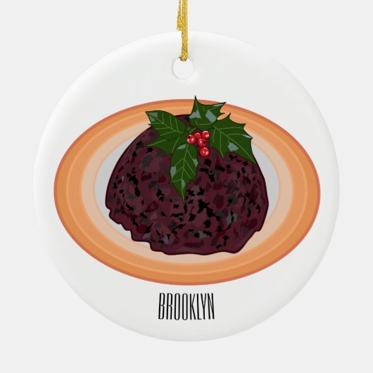 クリスマスプディング漫画イラストレーション セラミックオーナメント (裏面)