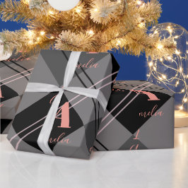 クリスマスプパーソナライズされたライドグレーブラックピンク ラッピングペーパー