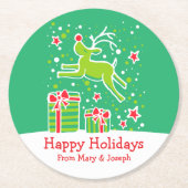 クリスマスプランキストナカイの緑の紙コースター ラウンドペーパーコースター (正面)