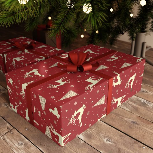 クリスマスプランキング金ゴールドディアホリデイ ラッピングペーパー