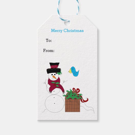 クリスマスプランターと雪だるま ギフトタグ (正面)