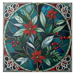 クリスマスプラントレッドフラワーグリーン離れエレガント タイル