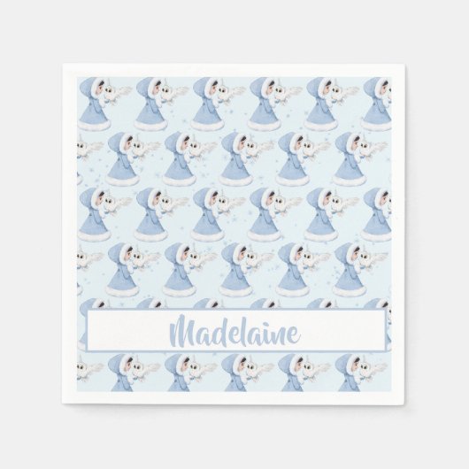 クリスマスプリンセスフクロウ冬の雪片 スタンダードカクテルナプキン (正面)