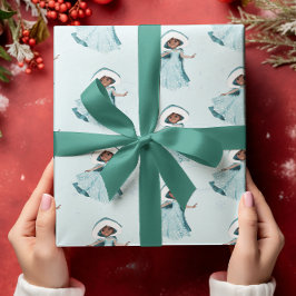 クリスマスプリンセス冬の雪片ガールズブルー ラッピングペーパー