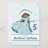 クリスマスプリンセス誕生日ダークヘアスノーフレーク 招待状 (正面)