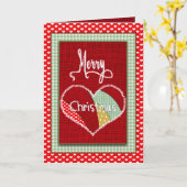 クリスマスプリントのパッチワークハート カード (黄色い花)