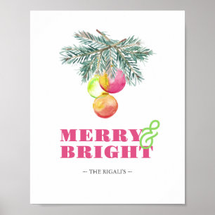 クリスマスプリント鮮やかピンク ポスター