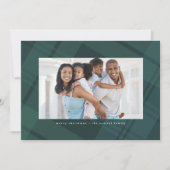 クリスマスプレイドのシンプルな青い緑の写真 シーズンカード (正面)