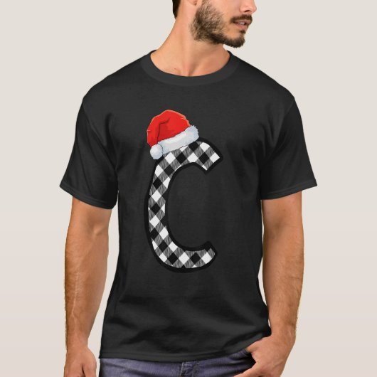 クリスマスプレイドキャピタルレターCサンタモノグラムクリスム Tシャツ (正面)
