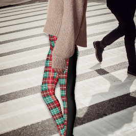 クリスマスプレイドタータンチェックブラックサイドシーム レギンス