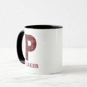 クリスマスプレイドパーソナライズされたコーヒーマグP マグカップ (正面左)