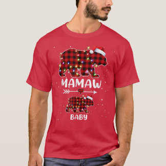 クリスマスプレイドベアマムベビー極妊娠アナウンチ Tシャツ