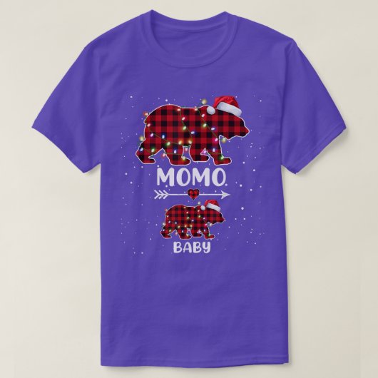 クリスマスプレイドベアモモベビー極妊娠アナウンス Tシャツ (デザイン正面)